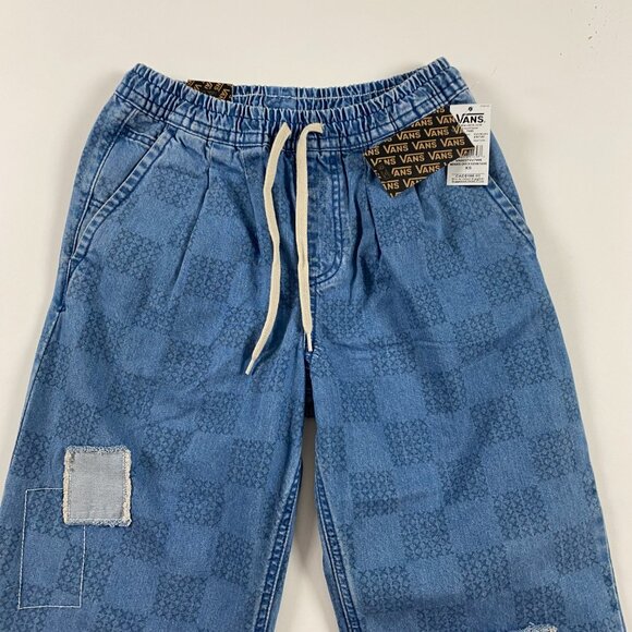 NWT Vans Jeans Womens XS Mended Check Relaxed Cropped Denim Range Elastic Cotton - Picture 2 of 12